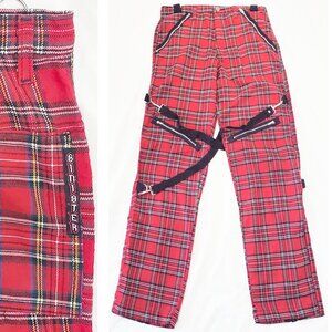 Sinister Clothing UNISEX 90s Vintage Red Tartan Punk Goth Plaid Bondage Pant 30"